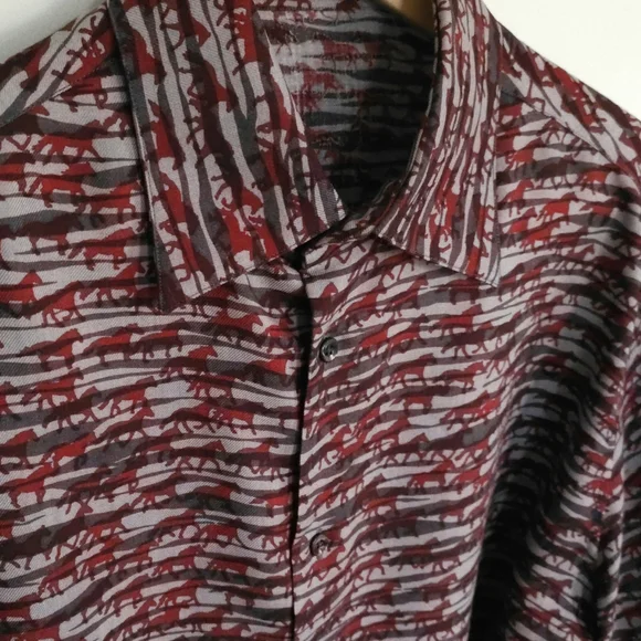 Hermes gray red horse pattern mens fall winter shirts wool silk. - Picture 14 of 14